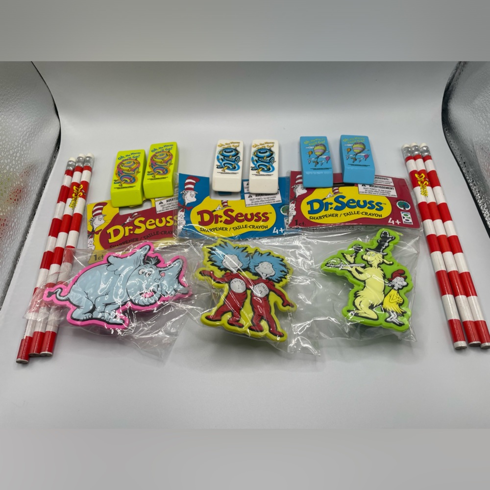 Dr. Seuss day school fun pack Pencils Erasers and sharpeners Teacher gifts NEW